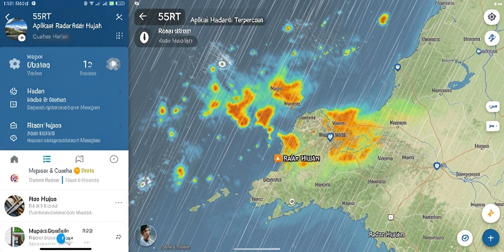 Antarmuka aplikasi 55RT menampilkan radar hujan yang jelas dan informatif.