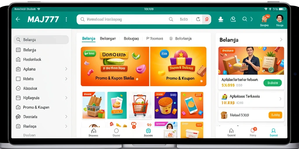 Tampilan antarmuka aplikasi MAJ777 dengan berbagai promo menarik.