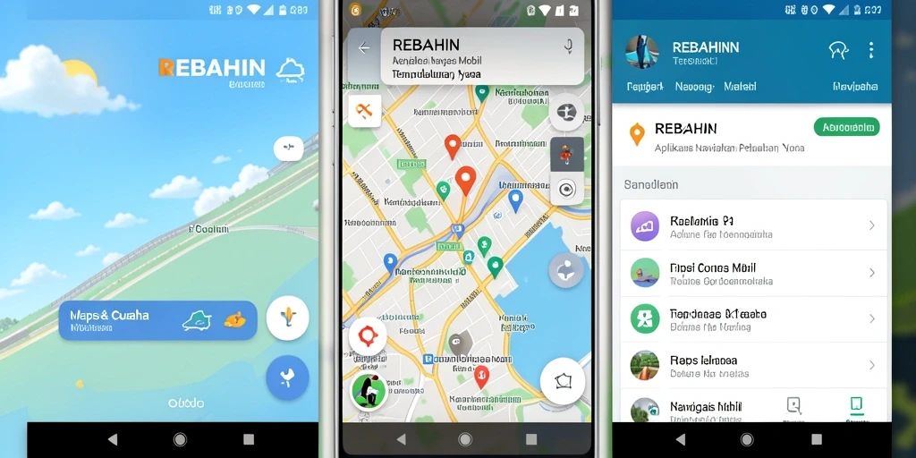 Tampilan antarmuka pengguna aplikasi REBAHIN untuk navigasi mobil.