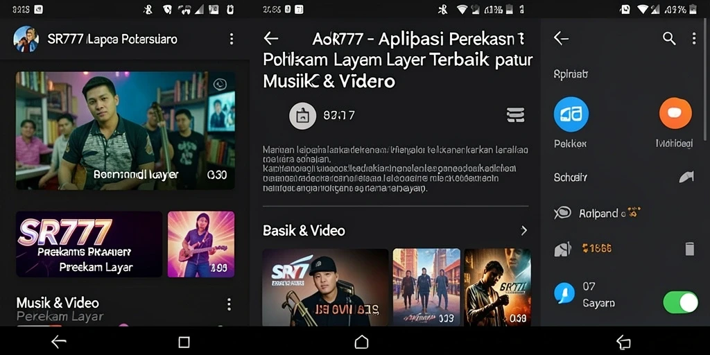 Screenshot antarmuka aplikasi SR777 yang menampilkan fitur perekam layar.